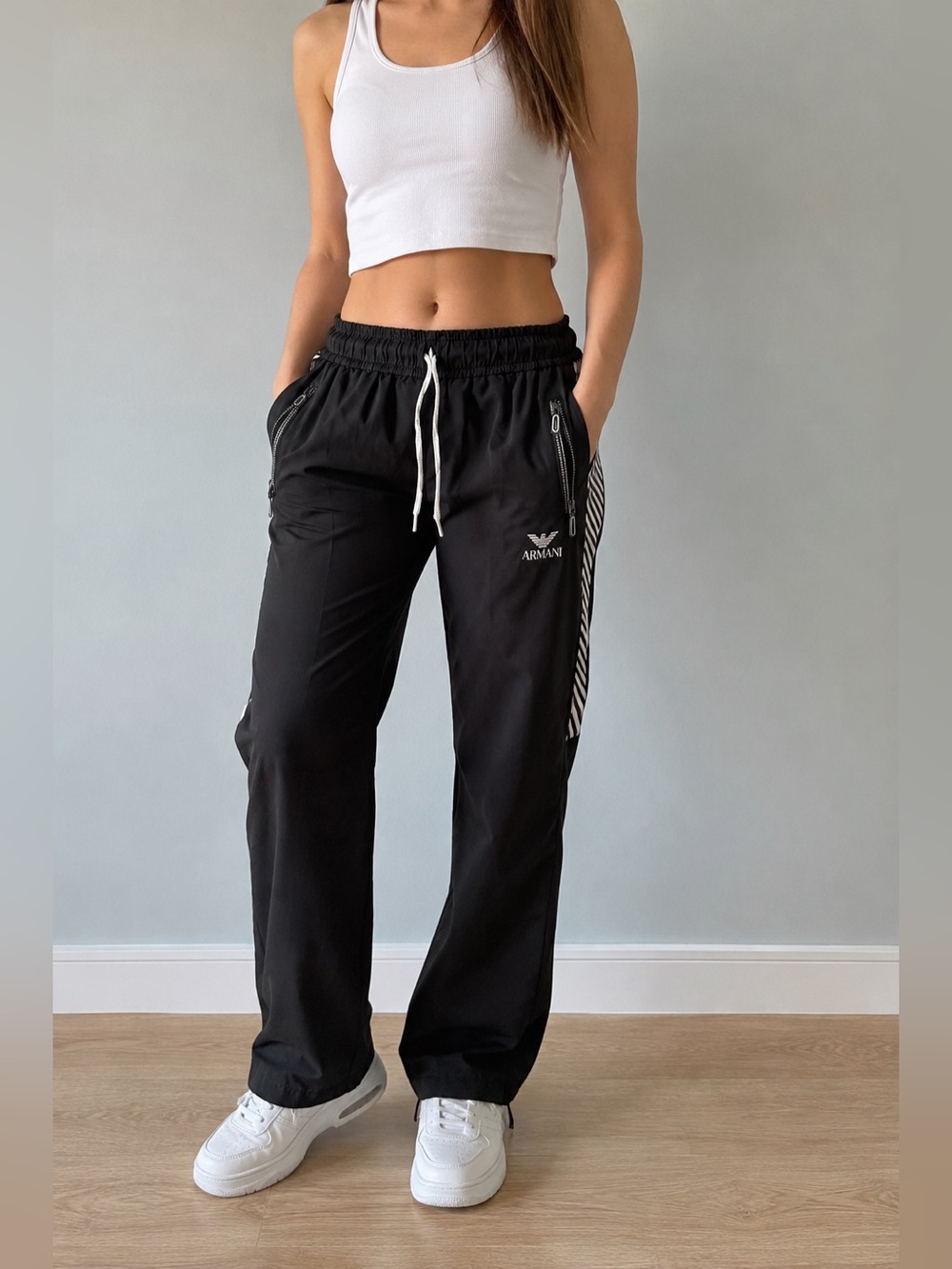 Vintage Armani Black old money Track Pants Zip Pockets size 2 women